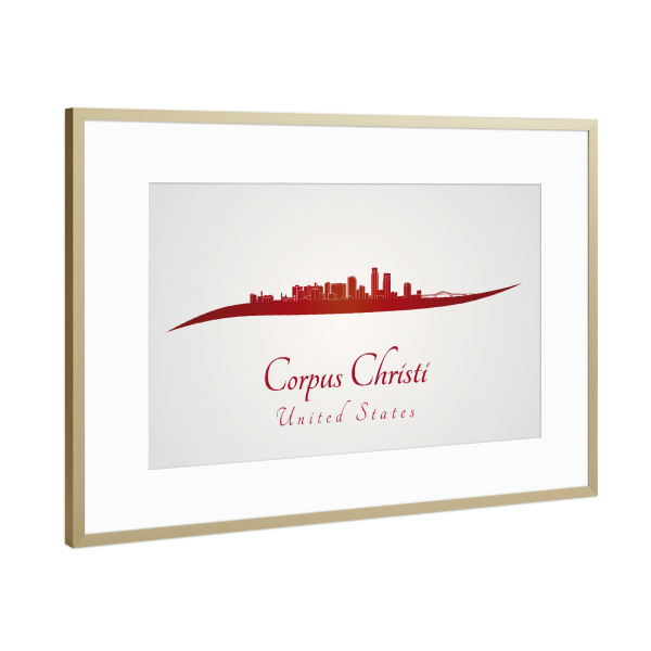 Poster mit Rahmen Gold "Corpus Christi-Skyline in Rot" artboxONE - Städte,Architektur
