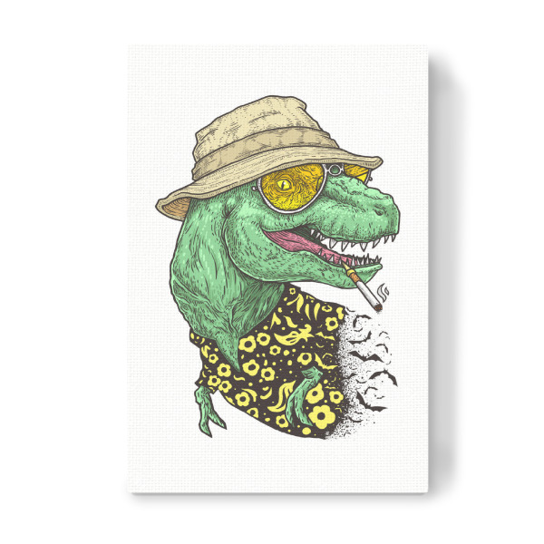 Leinwandbild "T-rex Duke" artboxONE - Film,Lustig - Dinosaurier,Trex,Tyrannosaurus,Prähistorisch,Film,Brille,Hut,Tiere,Zigarette
