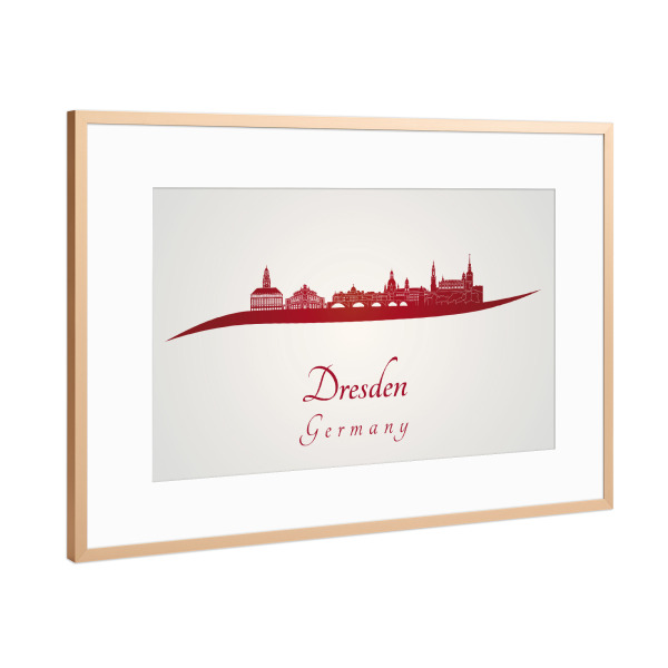 Poster mit Rahmen Kupfer "Dresdner Skyline in Rot" artboxONE - Städte,Architektur