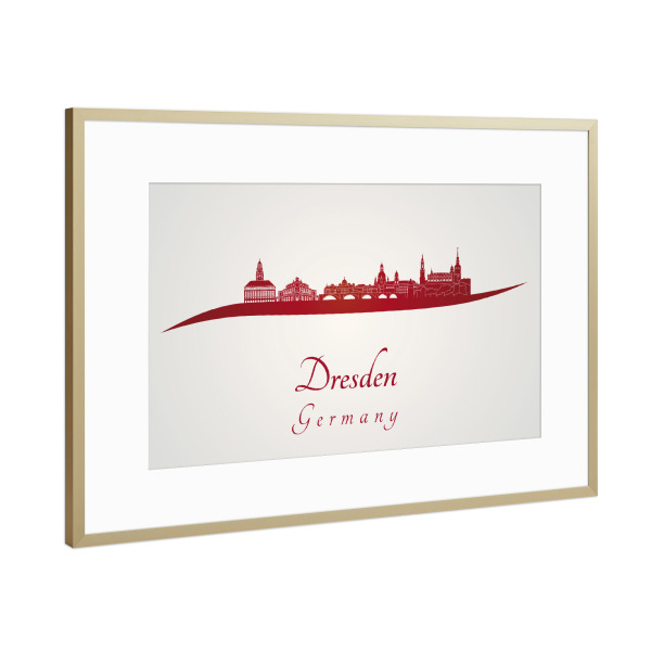 Poster mit Rahmen Gold "Dresdner Skyline in Rot" artboxONE - Städte,Architektur
