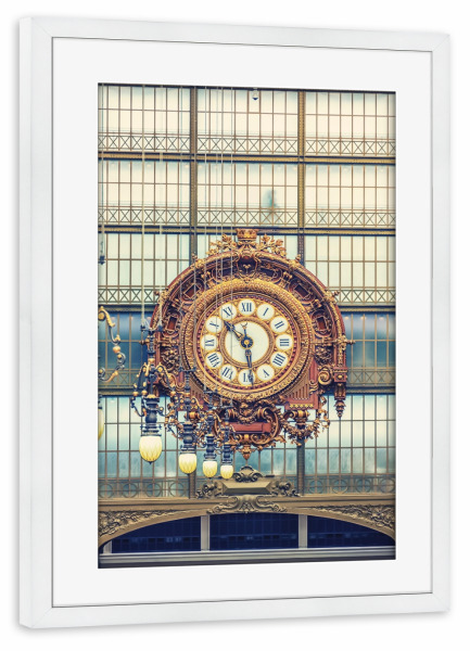 Poster mit Rahmen weiß "Die Uhr" artboxONE - Städte,Reise,Architektur,Städte / Paris,Reise / Länder