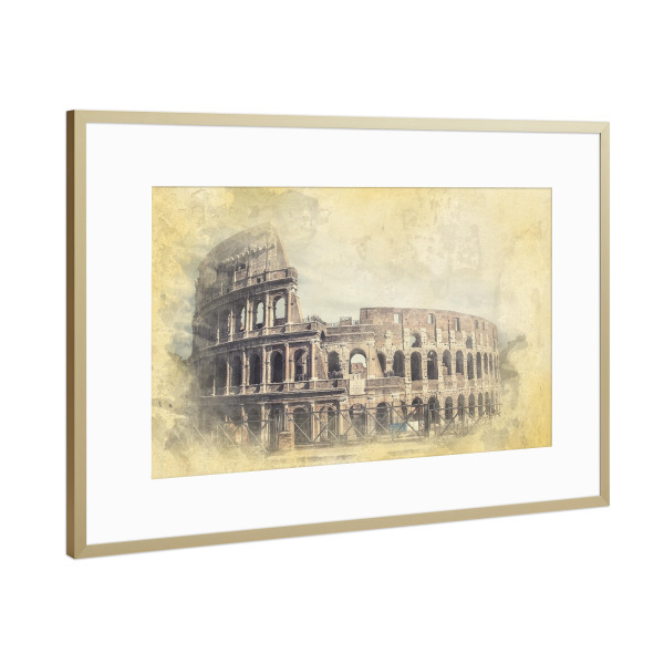 Poster mit Rahmen Gold "Kolosseum-Aquarell" artboxONE - Städte,Architektur,Städte / Rom