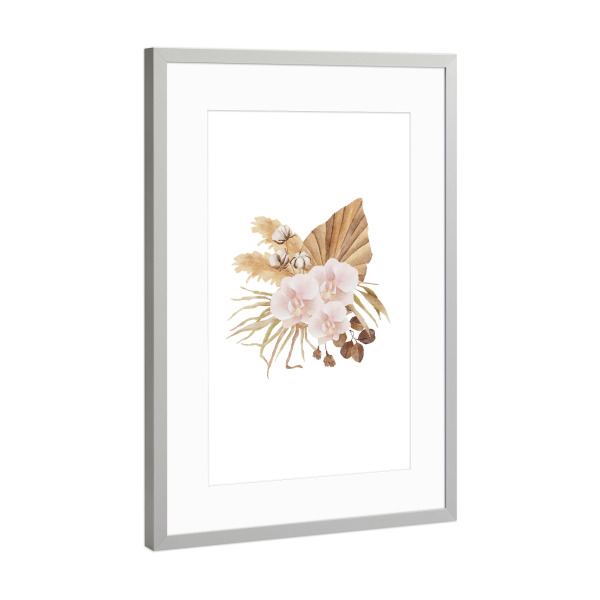 Poster mit Rahmen Silber "Aquarell Boho Blumenstrauß" artboxONE - Floral