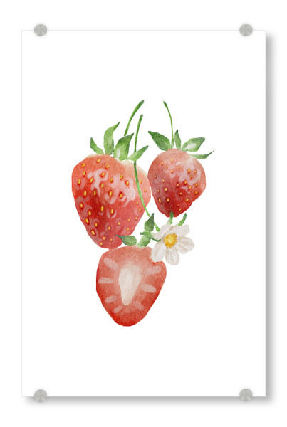 Acrylglasbild "Aquarell Erdbeerkunst" artboxONE - Essen & Trinken / Obst & Gemüse - Erdbeere,Lebensmittel,Kunst,Obst,Tropisch,Sommer,Aquarell,Erdbeere