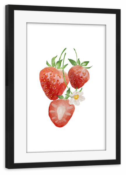 Poster mit Rahmen schwarz "Aquarell Erdbeerkunst" artboxONE - Essen & Trinken / Obst & Gemüse