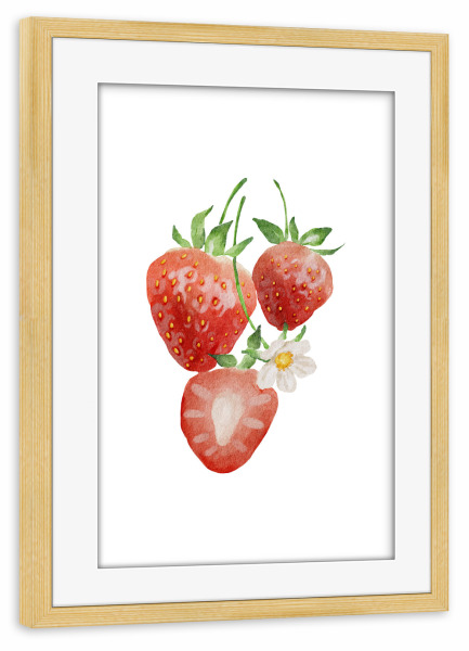 Poster mit Rahmen kiefer "Aquarell Erdbeerkunst" artboxONE - Essen & Trinken / Obst & Gemüse