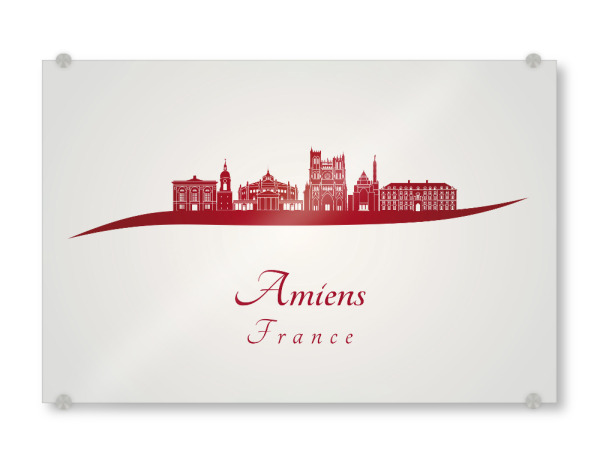 Acrylglasbild "Amiens-Skyline in Rot" artboxONE - Städte - Skyline,Stadt,Denkmäler,Metropole,Reise,Tourismus,Geschenk,Souvenir,Rot,Amiens