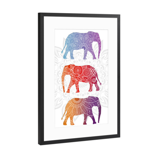 Poster mit Rahmen Schwarz (Metallic) "Elephantz" artboxONE - Natur,Tiere,Abstrakt - Elefant,Yoga,Zen,Mandala,Tribal,Vektor,Digital