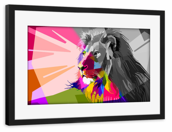 Poster mit Rahmen schwarz "LöwenArt mix" artboxONE - Tiere,Abstrakt,Reise / Afrika - Löwe,Afrika,Großkatze,Portrait,Pop,Schwarzweiß