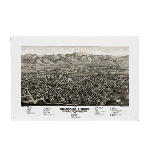 Metall Poster "Alte Karte von Colorado Springs-b" artboxONE - Kartografie
