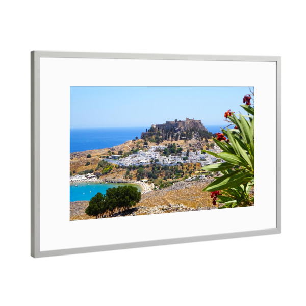 Poster mit Rahmen Silber "Die Akropolis von Lindos (Rhodos)" artboxONE - Reise,Architektur,Reise / Strand und Meer,Reise / Länder