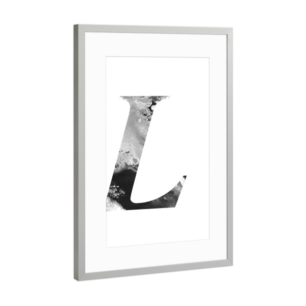 Poster mit Rahmen Silber "Buchstabe Alphabet L" artboxONE - Typografie,Schwarzweiß,Buchstaben,Buchstaben / L