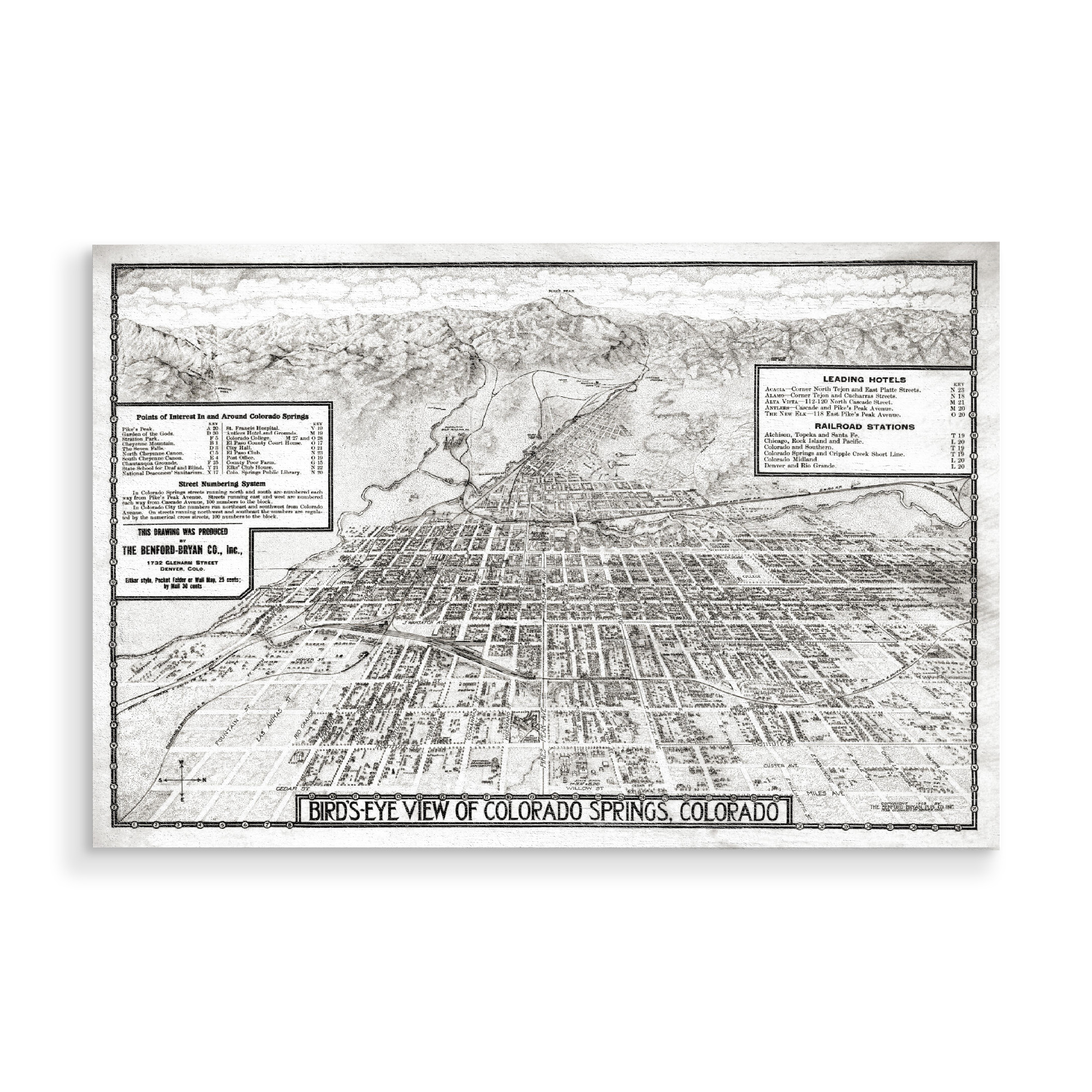 Holzbild "Alte Karte von Colorado Springs" artboxONE - Kartografie