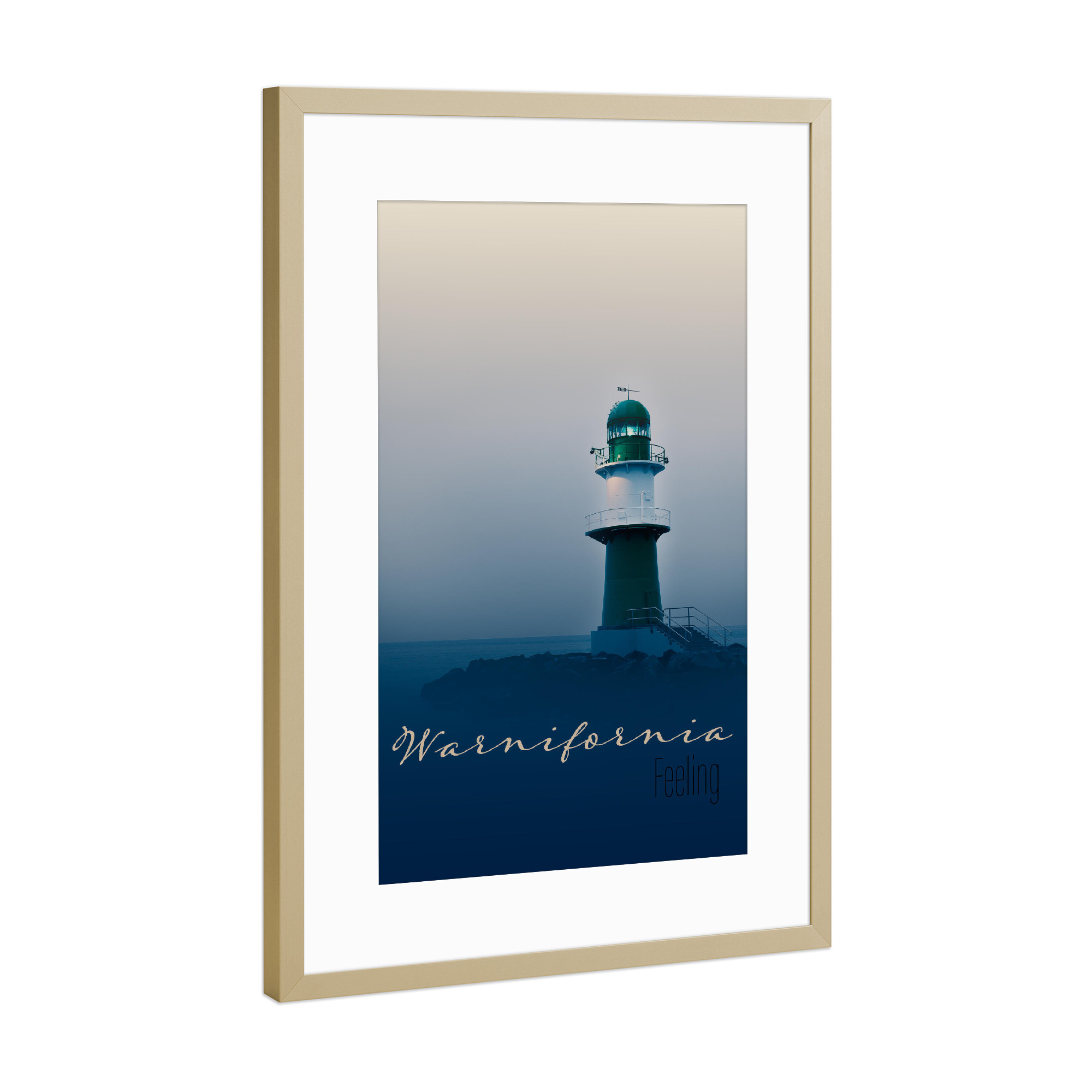 Poster mit Rahmen Gold "Warnifornia Leuchtturm" artboxONE - Städte,Architektur,Reise / Strand und Meer