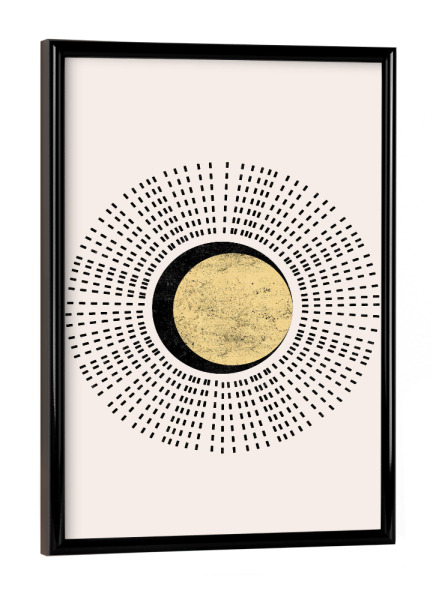 Poster mit schwarzem Rahmen "Cats & Dotz-Golden Sun Uno" artboxONE - Geometrie,Für Mama - Minimalismus,Minimalistisch,Sonne,Gold,Elegant,Edel