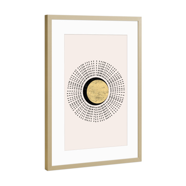 Poster mit Rahmen Gold "Cats & Dotz-Golden Sun Uno" artboxONE - Geometrie,Für Mama - Minimalismus,Minimalistisch,Sonne,Gold,Elegant,Edel