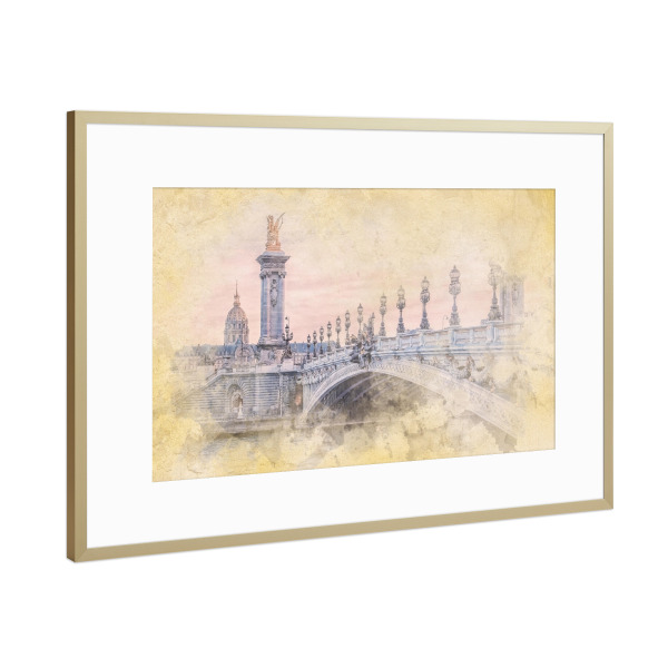 Poster mit Rahmen Gold "Alexandre III Aquarell" artboxONE - Städte,Reise,Architektur,Städte / Paris,Reise / Länder