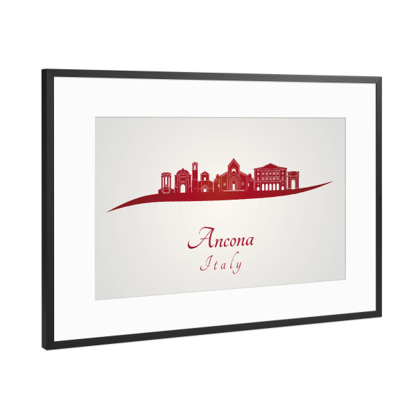 Poster mit Rahmen Schwarz (Metallic) "Ancona skyline in red" artboxONE - Städte