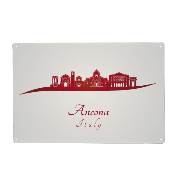 Holzbild "Ancona skyline in red" artboxONE - Städte - Skyline,Stadt,Denkmäler,Metropole,Reise,Tourismus,Geschenk,Souvenir,Rot,Ancona