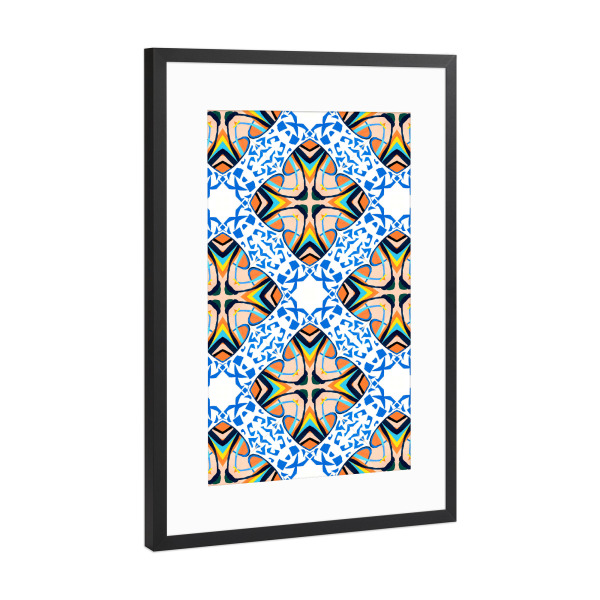 Poster mit Rahmen Schwarz (Metallic) "Mediterrane Fliese" artboxONE - Abstrakt,Geometrie