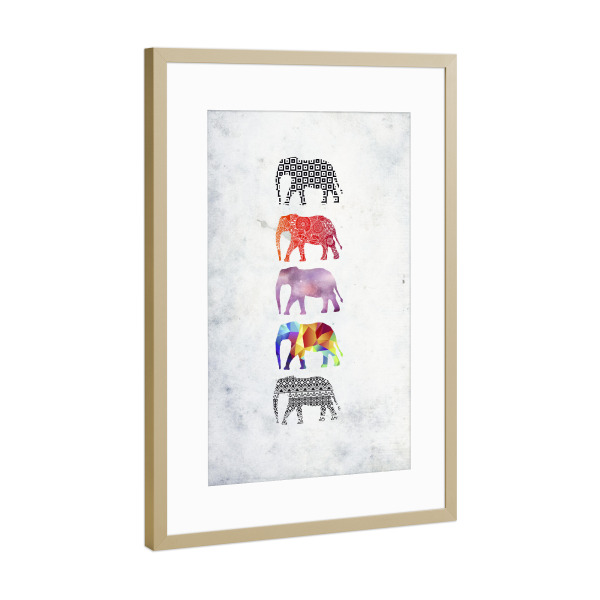 Poster mit Rahmen Gold "Stammes-Elefanten" artboxONE - Natur,Tiere,Abstrakt - Elefant,Tribal,Mandala,Zen,Yoga,Abstrakt