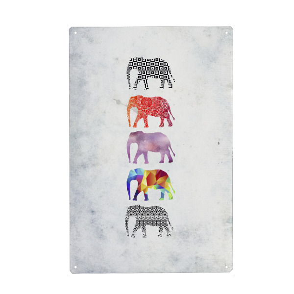 Metall Poster "Stammes-Elefanten" artboxONE - Natur,Tiere,Abstrakt - Elefant,Tribal,Mandala,Zen,Yoga,Abstrakt - Blechschild