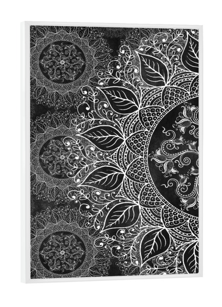 Poster mit weißem Rahmen "Mandaleaf schwarz viel" artboxONE - Natur,Floral,Abstrakt