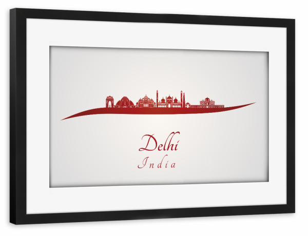 Poster mit Rahmen schwarz "Delhi-Skyline in Rot" artboxONE - Städte,Architektur