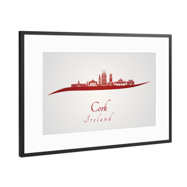 Poster mit Rahmen Schwarz (Metallic) "Cork-Skyline in Rot" artboxONE - Städte,Architektur