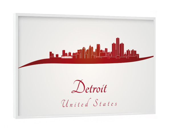 Poster mit weißem Rahmen "Skyline von Detroit in Rot" artboxONE - Städte,Architektur - Stadt,Skyline,Denkmäler,Aquarell,Tourismus,Reise,Pastellfarbe
