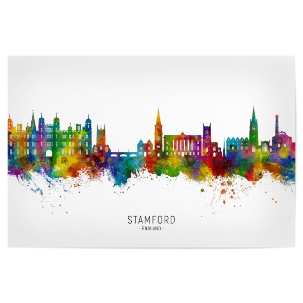 Poster "Stamford England Skyline txt" artboxONE - Städte - Stamford,England,Skyline,Stadtbild,Stadtbild,Aquarell,Malerei