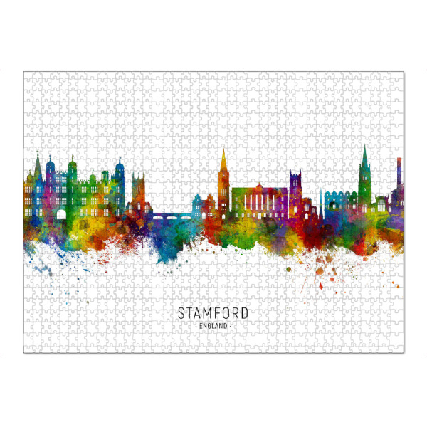 Puzzle Ravensburger "Stamford England Skyline txt" artboxONE - Städte - Stamford,England,Skyline,Stadtbild,Stadtbild,Aquarell,Malerei