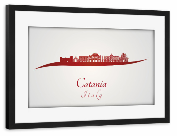 Poster mit Rahmen schwarz "Catania-Skyline im Rot" artboxONE - Städte,Architektur - Skyline,Stadt,Denkmäler,Metropole,Reise,Tourismus,Rot,Catania