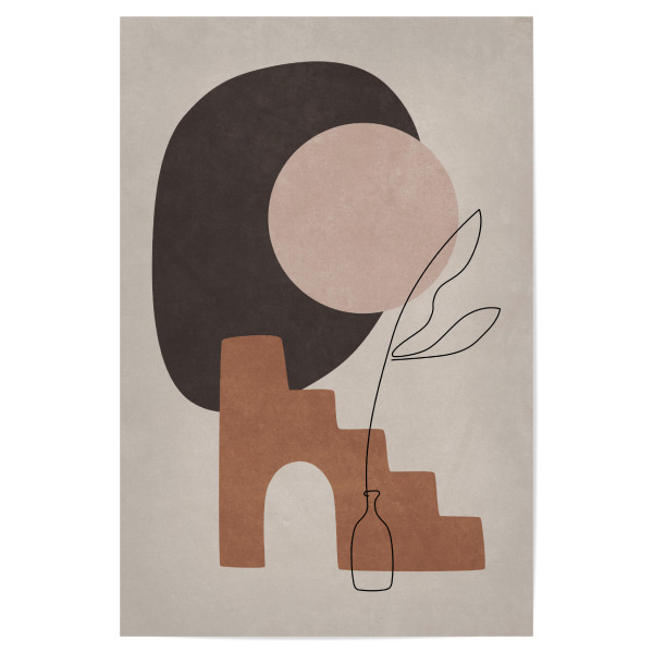 Poster 30x20 cm "Mondschein-Terrasse" artboxONE - Reise,Abstrakt,Geometrie - Terrakotta,Villa,Mond,Sonne,Treppe,Modern,Retro,Abstrakt,Formen,Geometrie