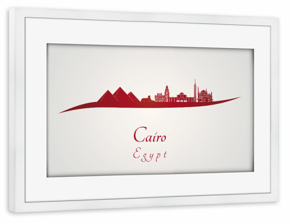 Poster mit Rahmen weiß "Skyline von Kairo in Rot" artboxONE - Städte,Architektur