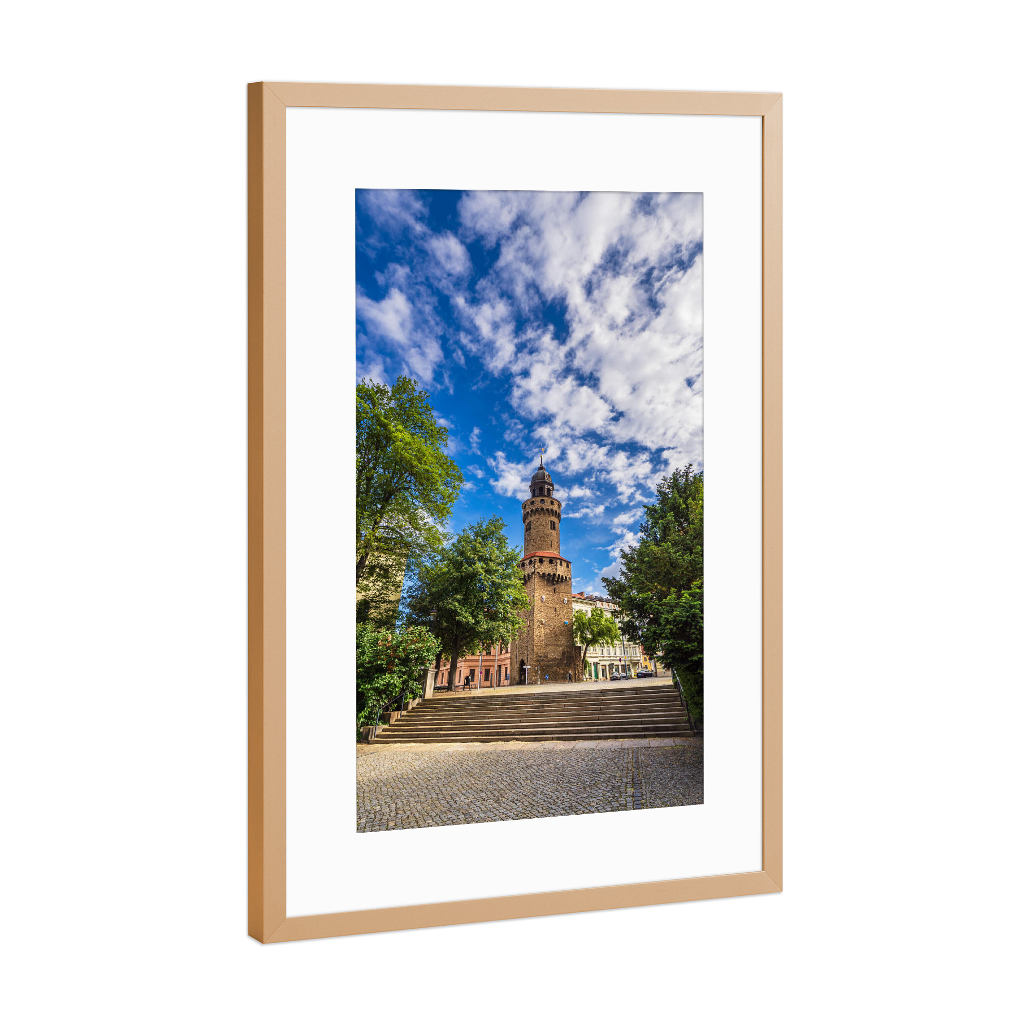 Poster mit Rahmen Kupfer "Treppe, Bäume, Turm" artboxONE - Natur,Reise,Architektur,Städte / Weitere