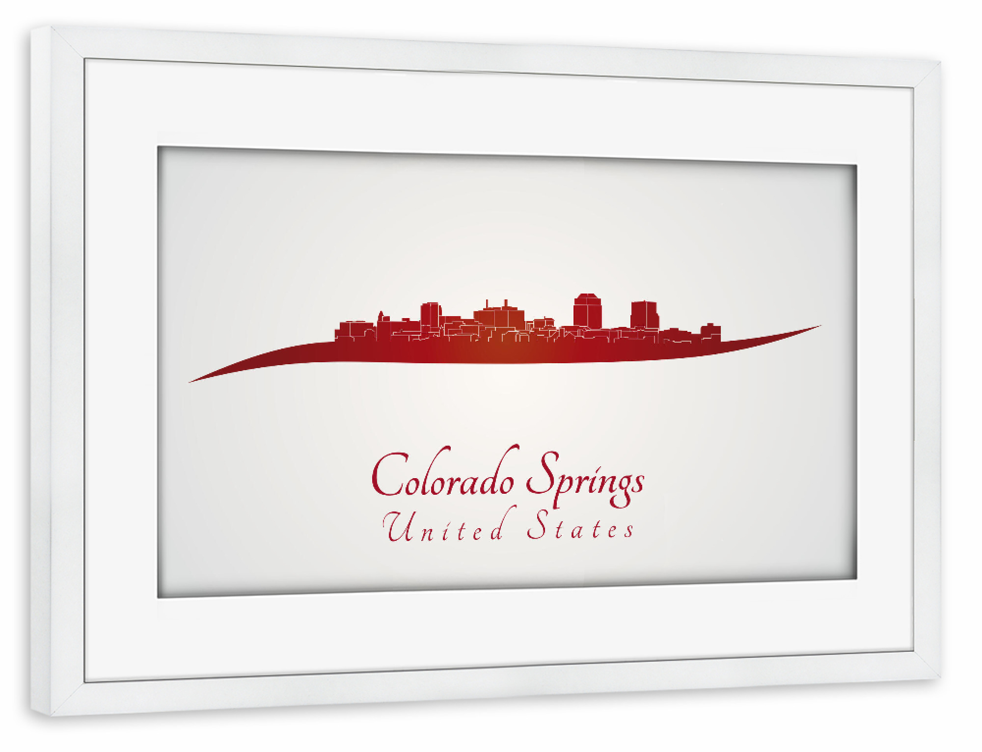 Poster mit Rahmen weiß "Colorado Springs-Skyline im Rot" artboxONE - Städte,Architektur