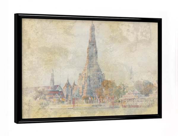 Poster mit schwarzem Rahmen "Arun Wat Aquarell" artboxONE - Städte,Reise,Architektur,Reise / Asien,Reise / Länder