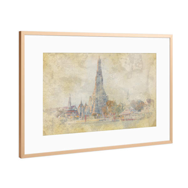 Poster mit Rahmen Kupfer "Arun Wat Aquarell" artboxONE - Städte,Reise,Architektur,Reise / Asien,Reise / Länder