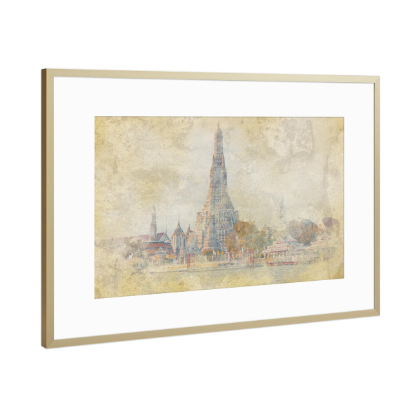 Poster mit Rahmen Gold "Arun Wat Aquarell" artboxONE - Städte,Reise,Architektur,Reise / Asien,Reise / Länder