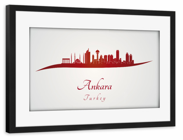 Poster mit Rahmen schwarz "Skyline von Ankara in Rot" artboxONE - Städte - Skyline,Stadt,Denkmäler,Metropole,Reise,Tourismus,Geschenk,Rot
