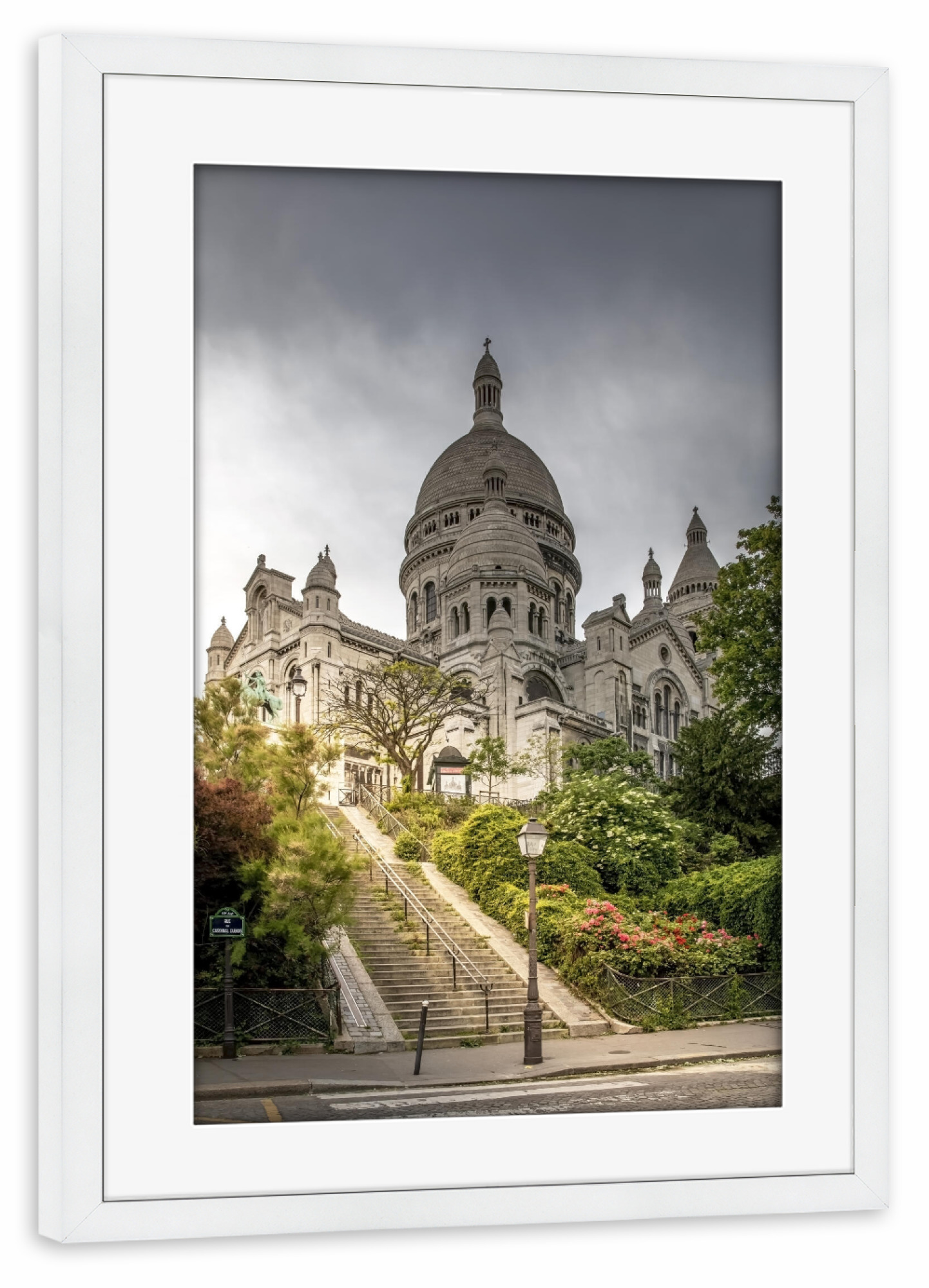 Poster mit Rahmen weiß "Bewölkter Montmartre" artboxONE - Städte,Reise,Architektur,Städte / Paris,Reise / Länder