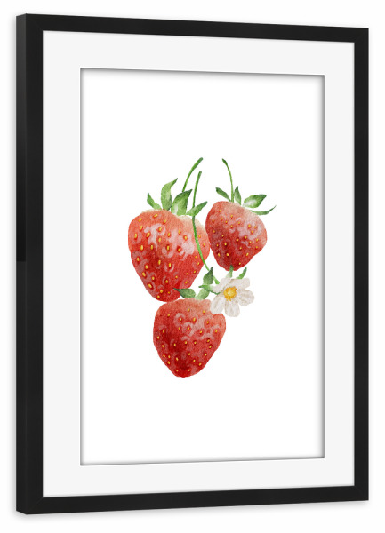 Poster mit Rahmen schwarz "Erdbeerfrucht-Aquarell" artboxONE - Essen & Trinken / Obst & Gemüse
