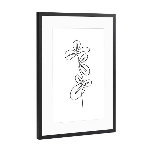Poster mit Rahmen Schwarz (Metallic) "Einzeilige Pflanze botanisch" artboxONE - Floral