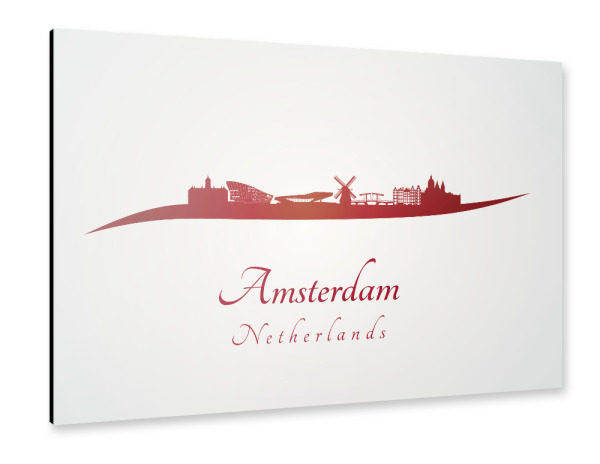 Alu-Dibond "Amsterdamer Skyline in Rot" 30x20 cm artboxONE