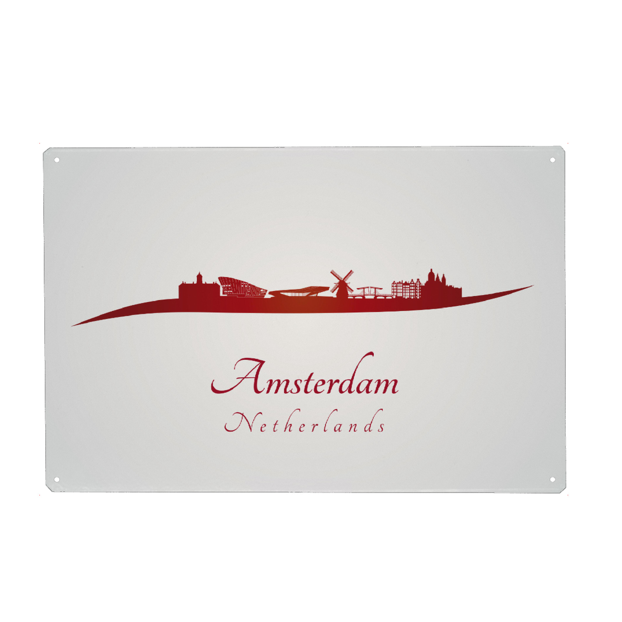 Holzbild "Amsterdamer Skyline in Rot" artboxONE - Städte - Skyline,Stadt,Denkmäler,Metropole,Reise,Tourismus,Geschenk,Souvenir,Rot,Amsterdam