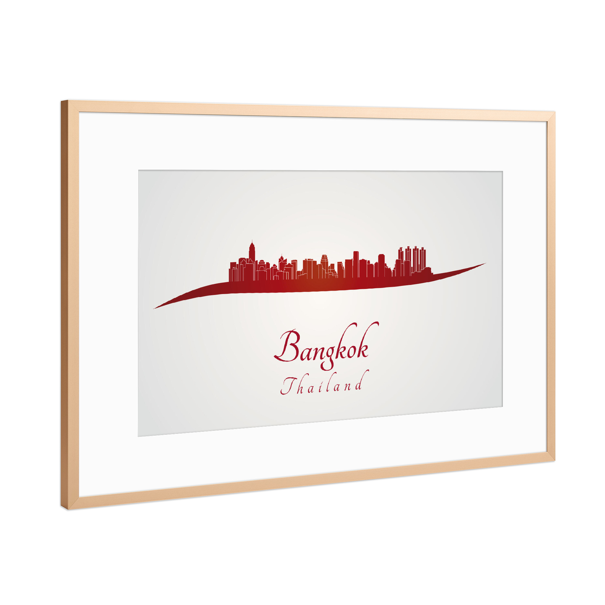Poster mit Rahmen Kupfer "Bangkok-Skyline in Rot" artboxONE - Städte - Skyline,Stadt,Denkmäler,Metropole,Reise,Tourismus,Geschenk,Rot,Bangkok