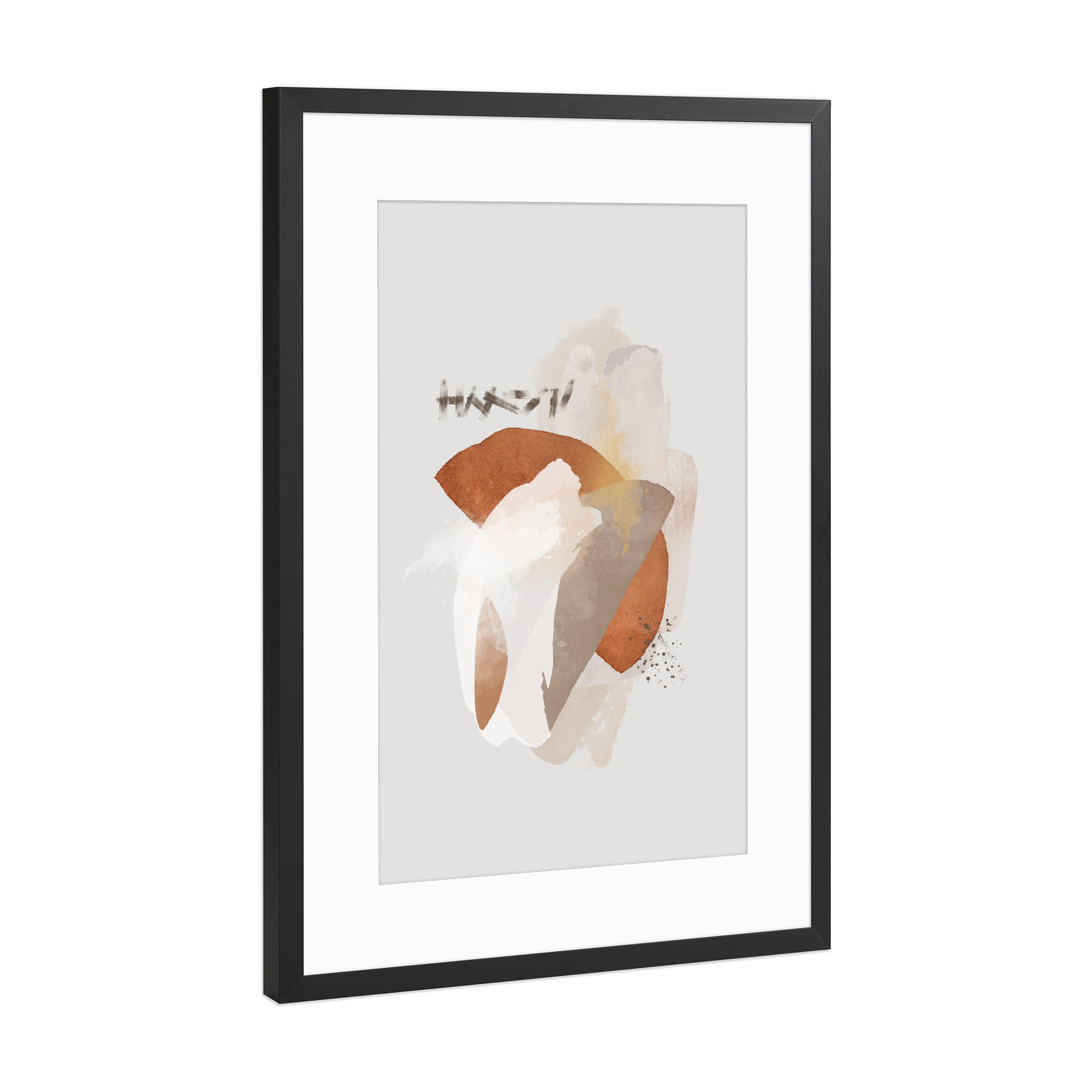 Poster mit Rahmen Schwarz (Metallic) "Pinselform weiß" artboxONE - Abstrakt,Geometrie - Abstrakt,Pinsel,Tinte,Formen,Geometrie