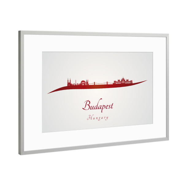 Poster mit Rahmen Silber "Budapester Skyline in Rot" artboxONE - Städte,Architektur