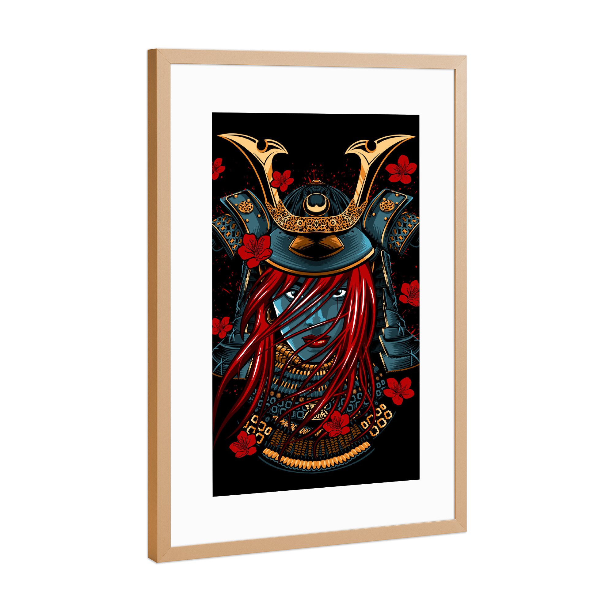 Poster mit Rahmen Kupfer "Rothaariges Mädchen Samurai" artboxONE - Städte / Tokio